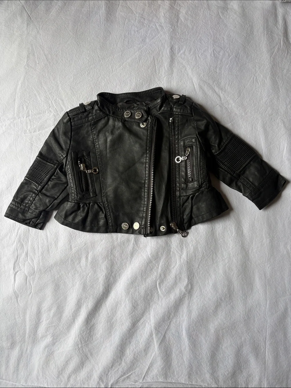 Urban Republic Black Faux Leather Girls Moto Jacket with Peplum